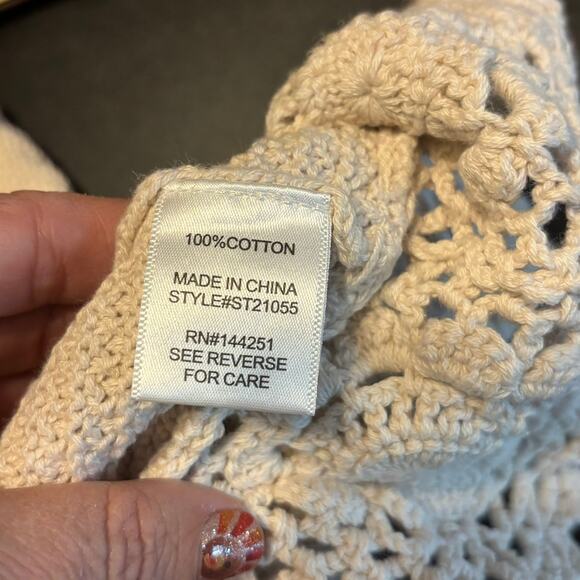 Sincerely Jules XS Crochet Hem Knit Tank Top Cream 100% Cotton Boho Festival - Picture 5 of 5